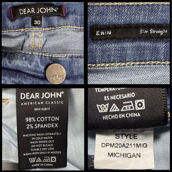 Dear John Womens Jeans Erin Slim Straight Raw Hem Blue Sz 30 Distressed Grunge - Picture 8 of 9